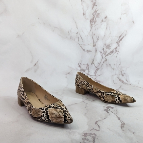 Lulus Ballet Flats Alessia Snakeskin Size 8 Shoe Pointed Toe Womens Tan Brown - Picture 3 of 12